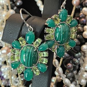 Judy Crowell Malachite, Agate & Peridot earrings